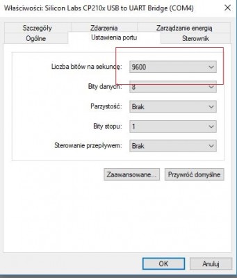 ustawianie prędkości łącza COM
